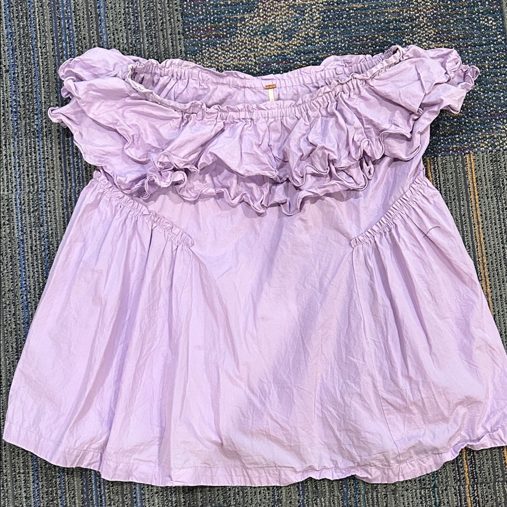 Free People Lavendar Strapless Ruffle Cotton Tunic Top